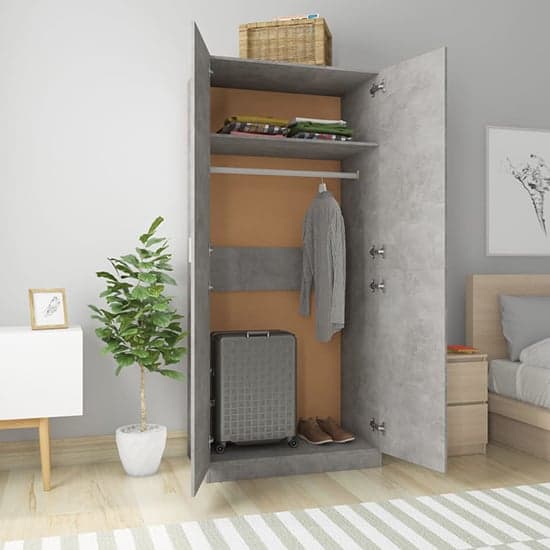 Kaylor Wooden Wardrobe With 2 Doors In Concrete Effect