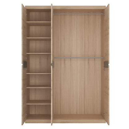 Kenstoga Mirrored Wooden 3 Doors Wardrobe In Grained Oak