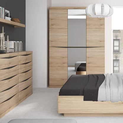 Kenstoga Mirrored Wooden 3 Doors Wardrobe In Grained Oak