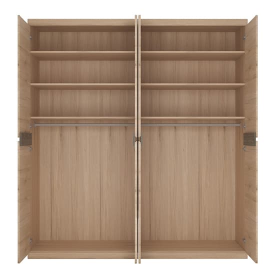 Kenstoga Mirrored Wooden 4 Doors Wardrobe In Grained Oak