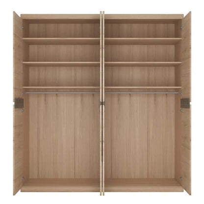 Kenstoga Mirrored Wooden 4 Doors Wardrobe In Grained Oak