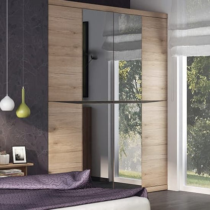 Kenstoga Mirrored Wooden 4 Doors Wardrobe In Grained Oak