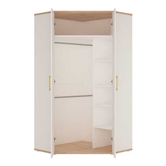 Kepo Wooden Corner Wardrobe In White High Gloss And Oak