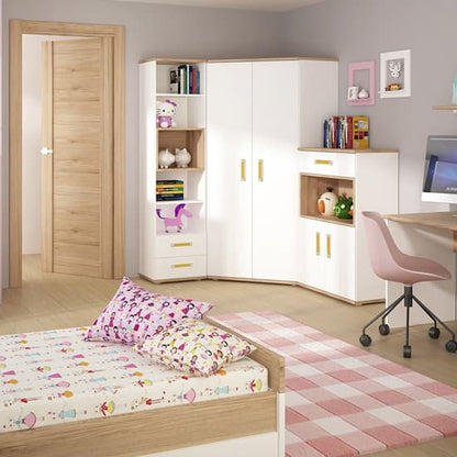 Kepo Wooden Corner Wardrobe In White High Gloss And Oak
