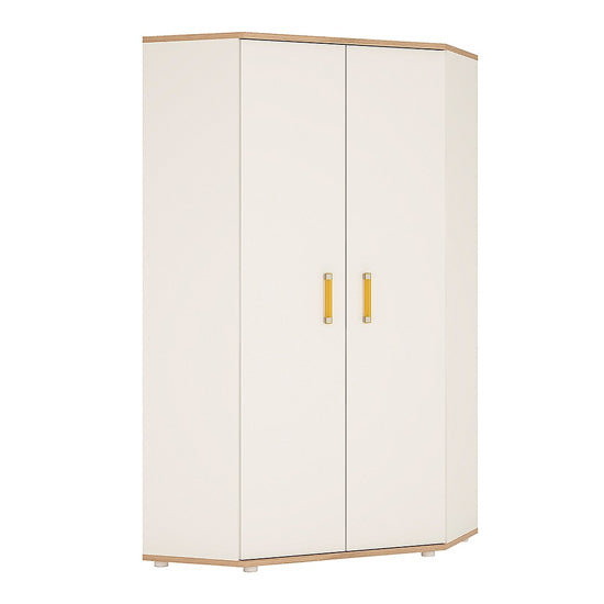 Kepo Wooden Corner Wardrobe In White High Gloss And Oak