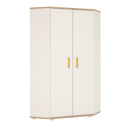 Kepo Wooden Corner Wardrobe In White High Gloss And Oak