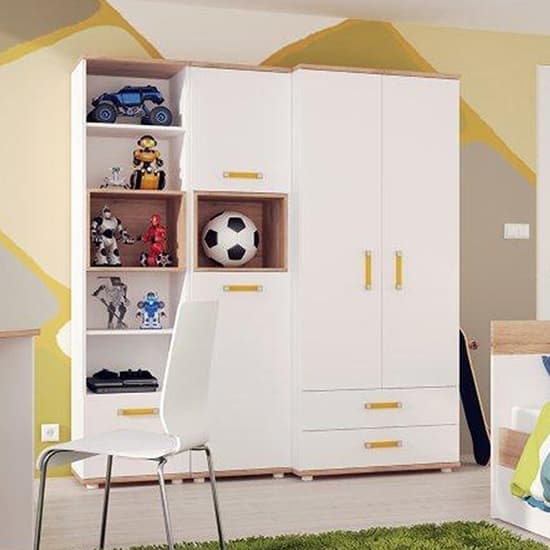 Kepo Wooden Wardrobe In White High Gloss And Oak