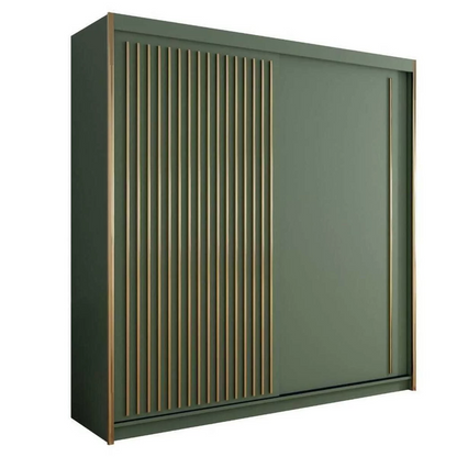FURCO | Kesteven | Gold Strip Green Sliding 2 Door Wardrobe | 150/203 cm | Luxurious & Spacious Design