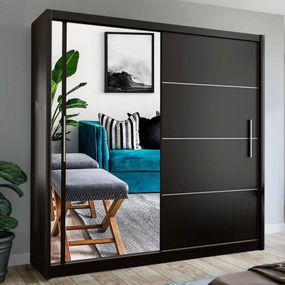 Keynes Black Single Mirrored Sliding 2 Door Wardrobe - 150cm 203cm