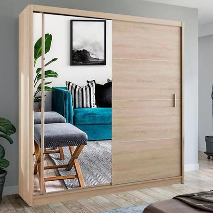 Keynes Oak Single Mirrored Sliding 2 Door Wardrobe - 150cm and 203cm