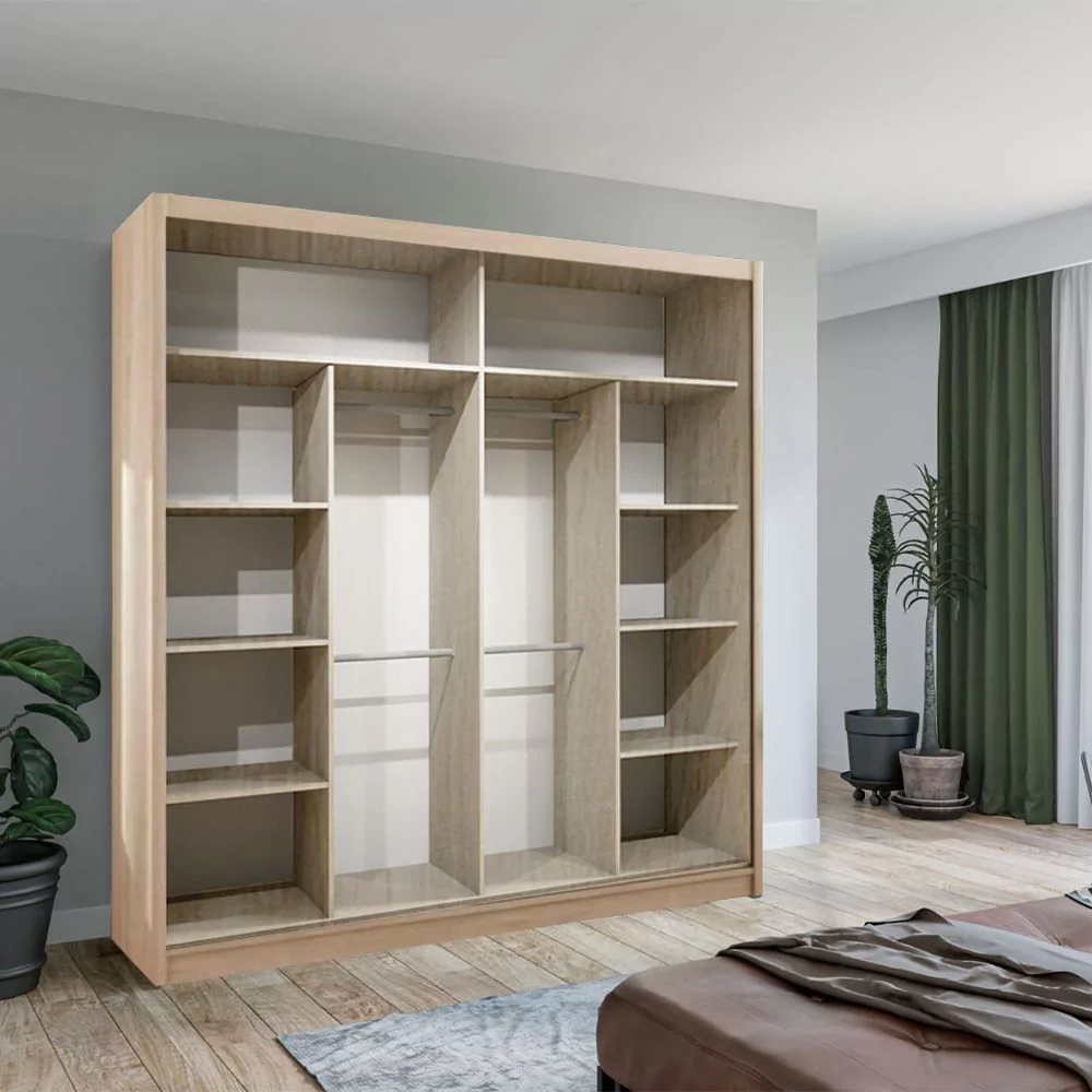 Keynes Oak Single Mirrored Sliding 2 Door Wardrobe - 150cm and 203cm