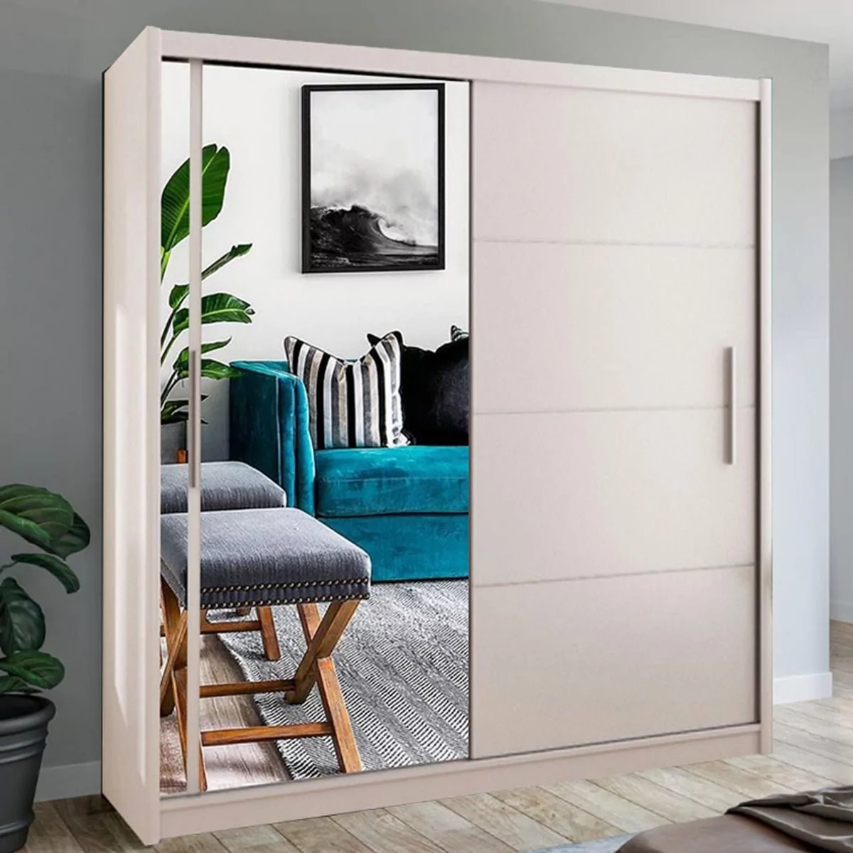 Keynes White Single Mirrored Sliding 2 Door Wardrobe - 150cm and 203cm