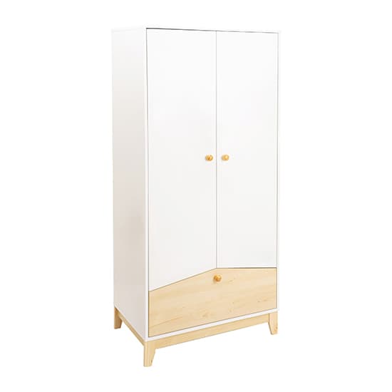 Kiro Wooden Bedroom Furniture Set In White And Pine Effect With Wardrobe
