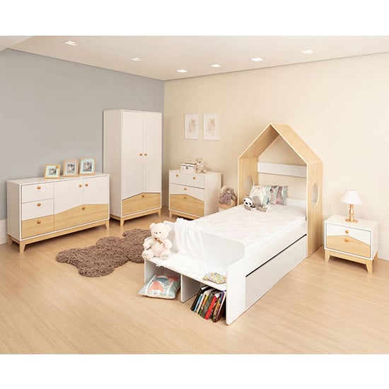 Kiro Wooden Bedroom Furniture Set In White And Pine Effect With Wardrobe