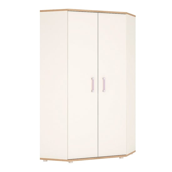 Kroft Wooden Corner Wardrobe In White High Gloss And Oak