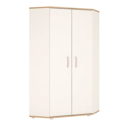 Kroft Wooden Corner Wardrobe In White High Gloss And Oak