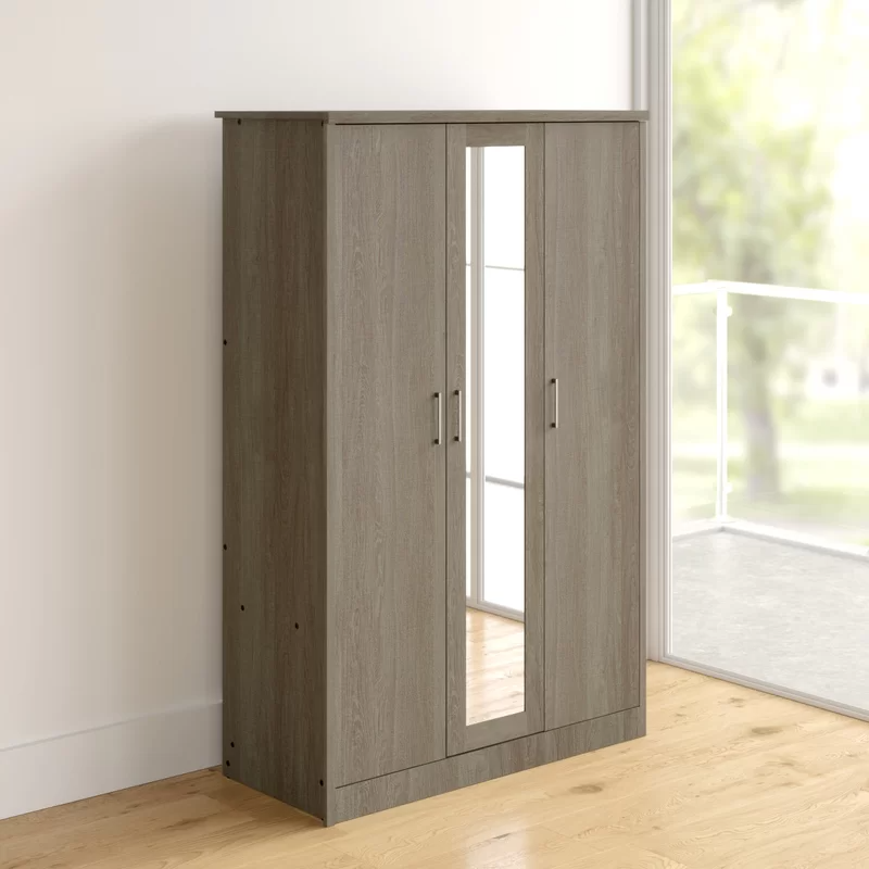 Laggan Mirrored Wardrobe In Black Wood Grain With 3 Doors