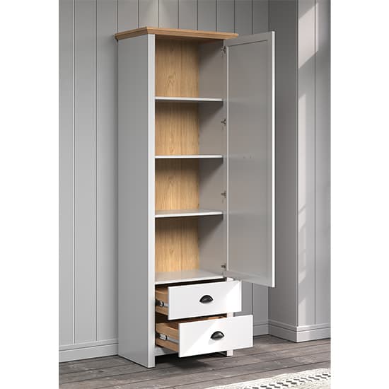 Lajos Wooden Hallway Wardrobe In Light Grey And Artisan Oak