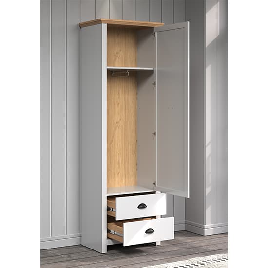 Lajos Wooden Hallway Wardrobe In Light Grey And Artisan Oak