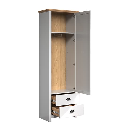 Lajos Wooden Hallway Wardrobe In Light Grey And Artisan Oak