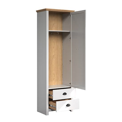 Lajos Wooden Hallway Wardrobe In Light Grey And Artisan Oak