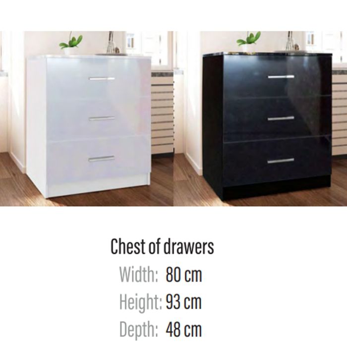 Warrington Sliding Bedroom Set with 208cm Wardrobe, Bedside and Chest - White, Grey, Black