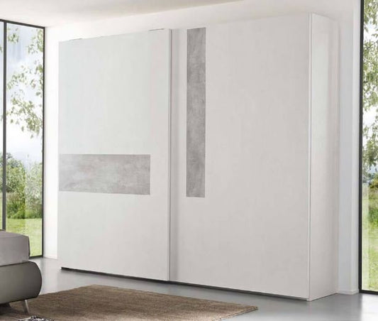 Levante Sliding Door Italian Wardrobe White With Grey Highlight