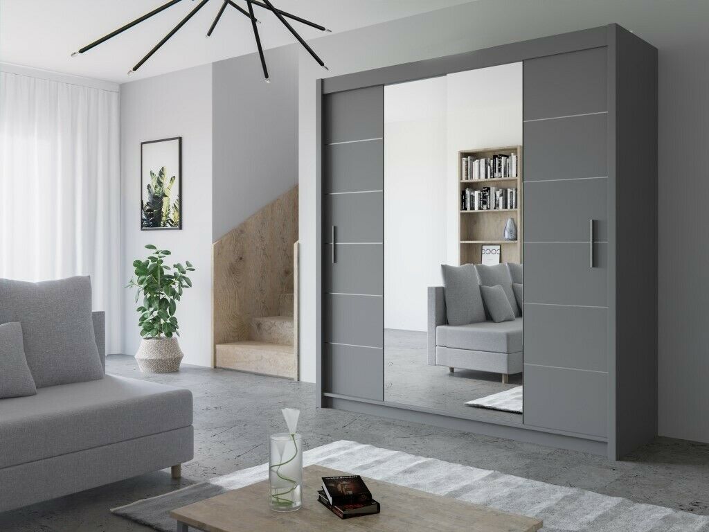 FURCO Luciana Grey High Gloss Sliding 2 Door Wardrobe - Elegance in Various Sizes