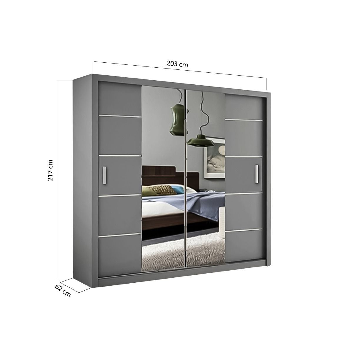 FURCO Luciana Grey High Gloss Sliding 2 Door Wardrobe - Elegance in Various Sizes