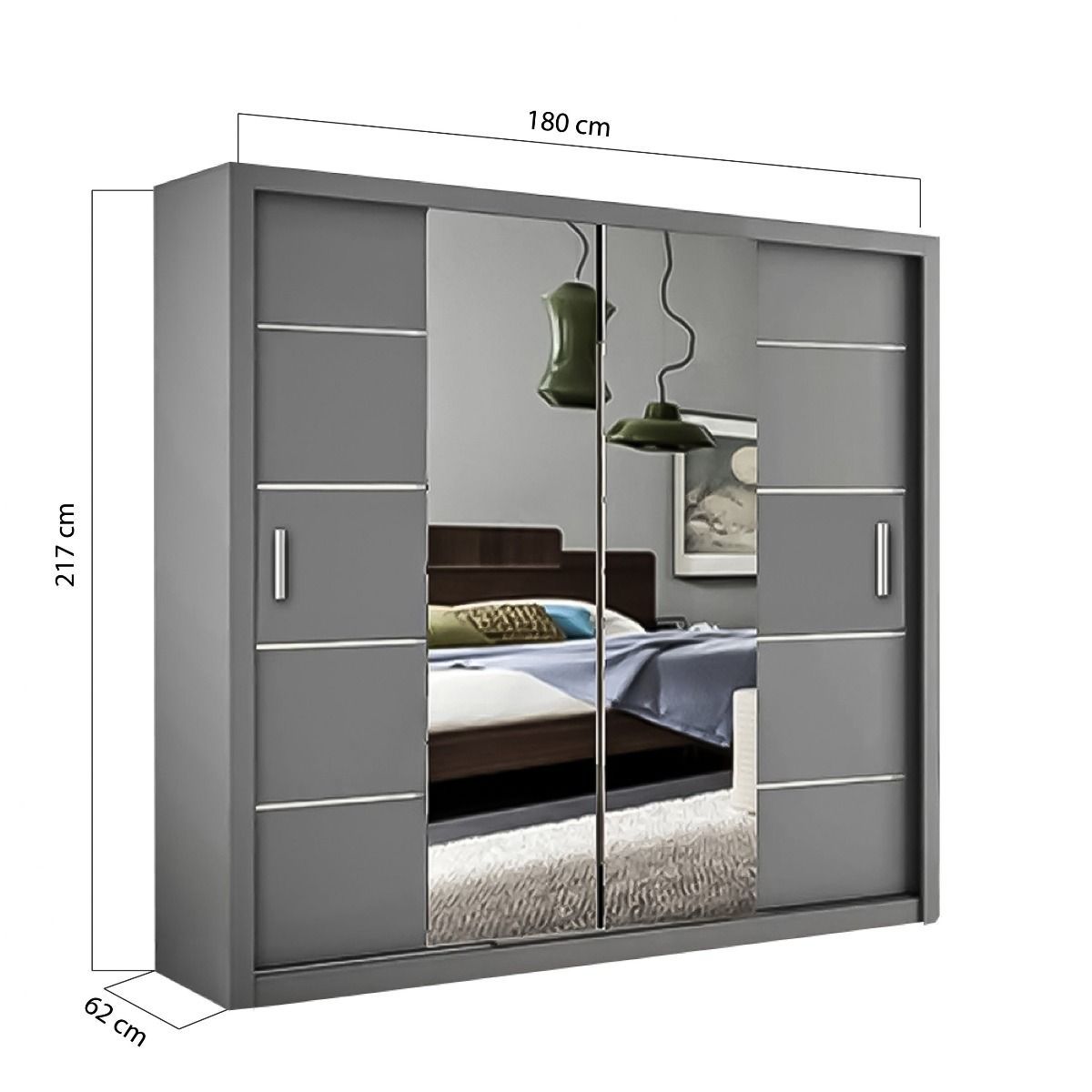 FURCO Luciana Grey High Gloss Sliding 2 Door Wardrobe - Elegance in Various Sizes