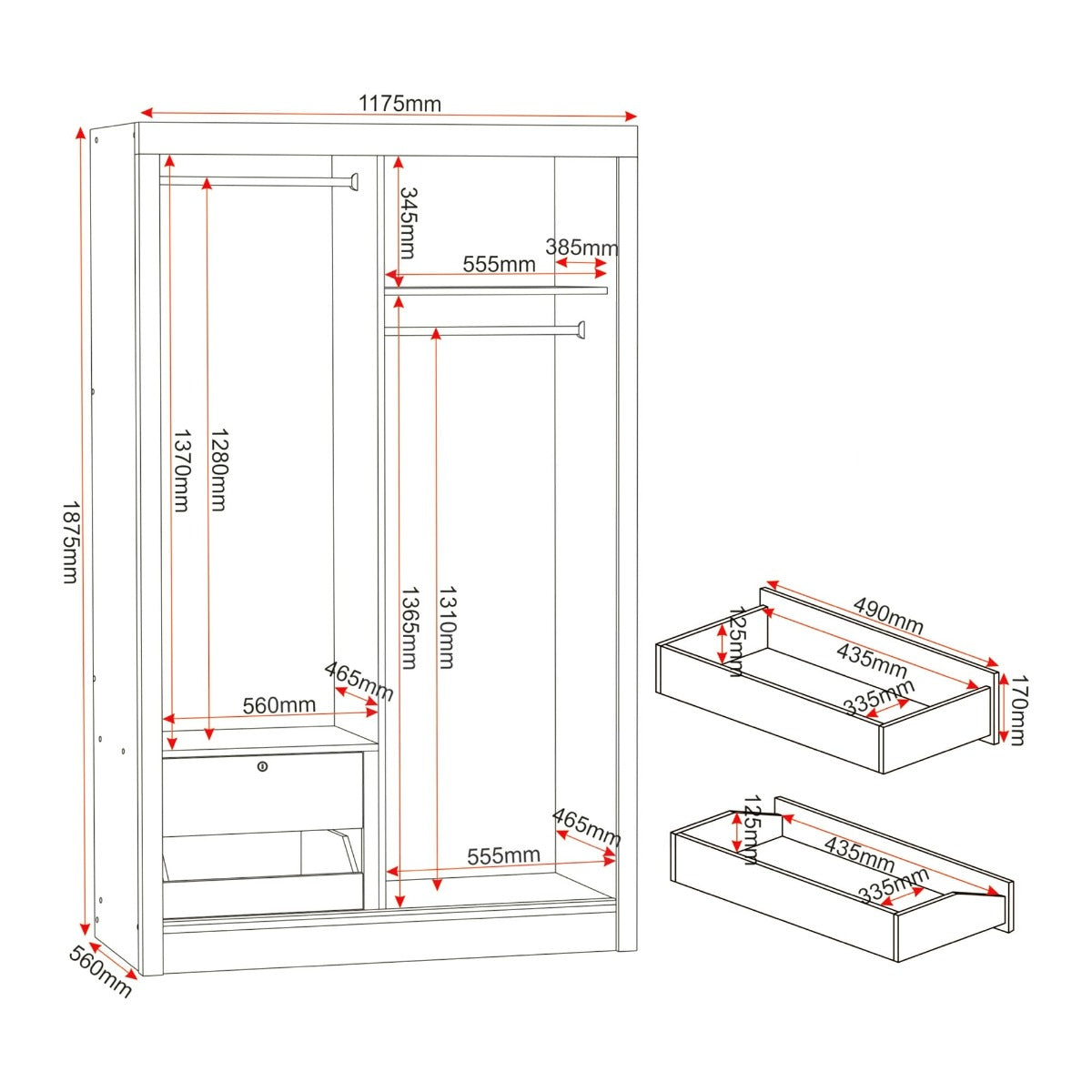 Laggan Wooden Sliding Wardrobe In Black Wood Grain With 2 Doors