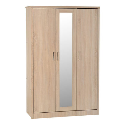 Laggan Mirrored Wardrobe With 3 Doors In Light Oak Effect