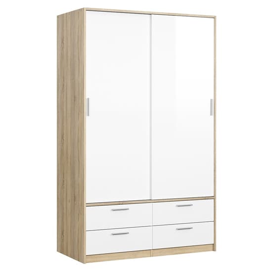 Liston Wooden Sliding 2 Doors Wardrobe In Oak And White High Gloss