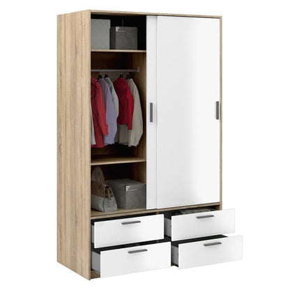 Liston Wooden Sliding 2 Doors Wardrobe In Oak And White High Gloss
