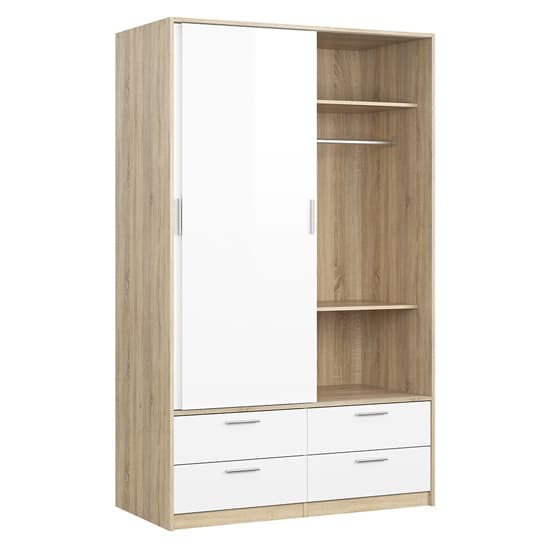Liston Wooden Sliding 2 Doors Wardrobe In Oak And White High Gloss