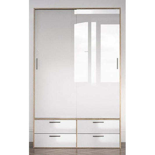 Liston Wooden Sliding 2 Doors Wardrobe In Oak And White High Gloss