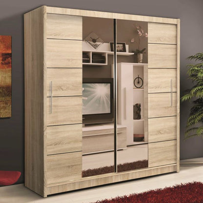 Luzern Sliding 2 Door 203cm Mirror Wardrobe - Oak Sonoma