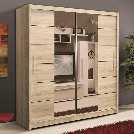 Luzern Sliding 2 Door 203cm Mirror Wardrobe - Oak Sonoma