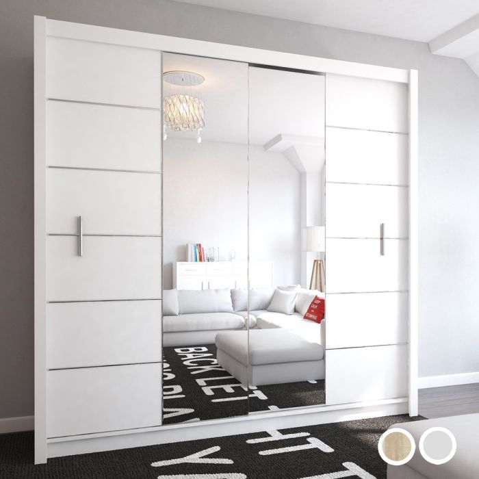 Luzern Sliding 2 Door 203cm Mirror Wardrobe - Oak Sonoma