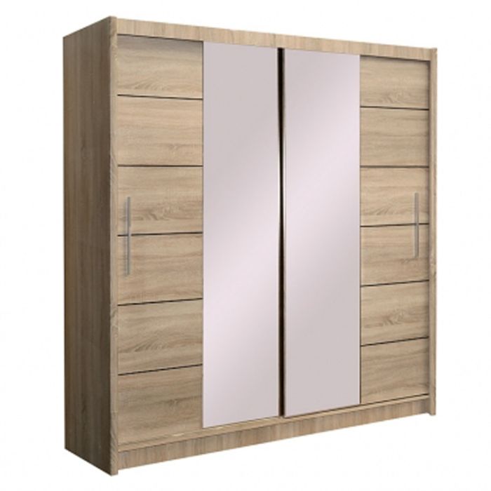 Luzern Sliding 2 Door 203cm Mirror Wardrobe - Oak Sonoma