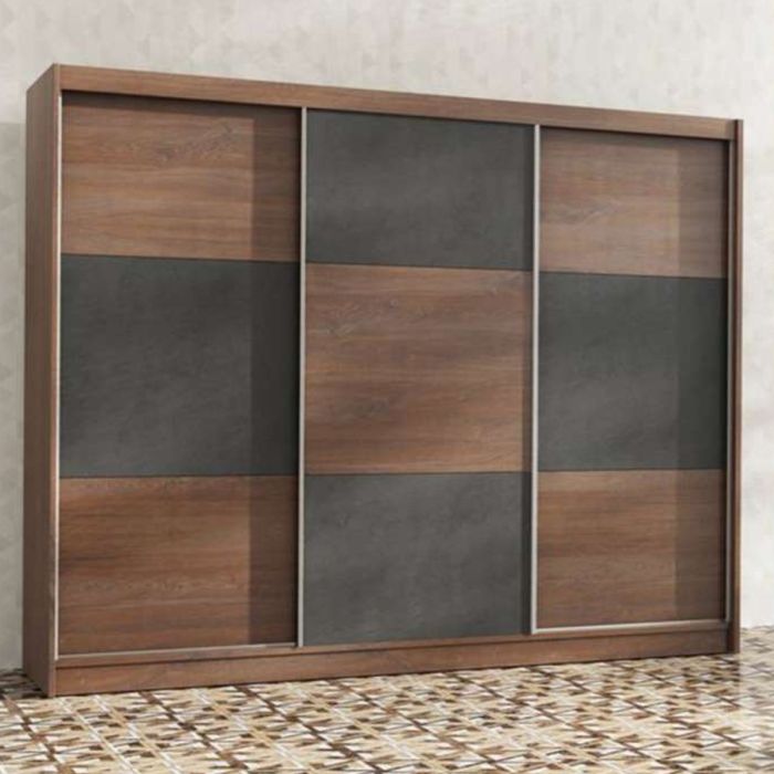 Wakefield Checkerboard Design Sliding 3 Door 250cm Wardrobe - Oak Sterling and Brown