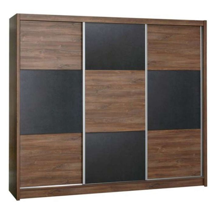 Wakefield Checkerboard Design Sliding 3 Door 250cm Wardrobe - Oak Sterling and Brown