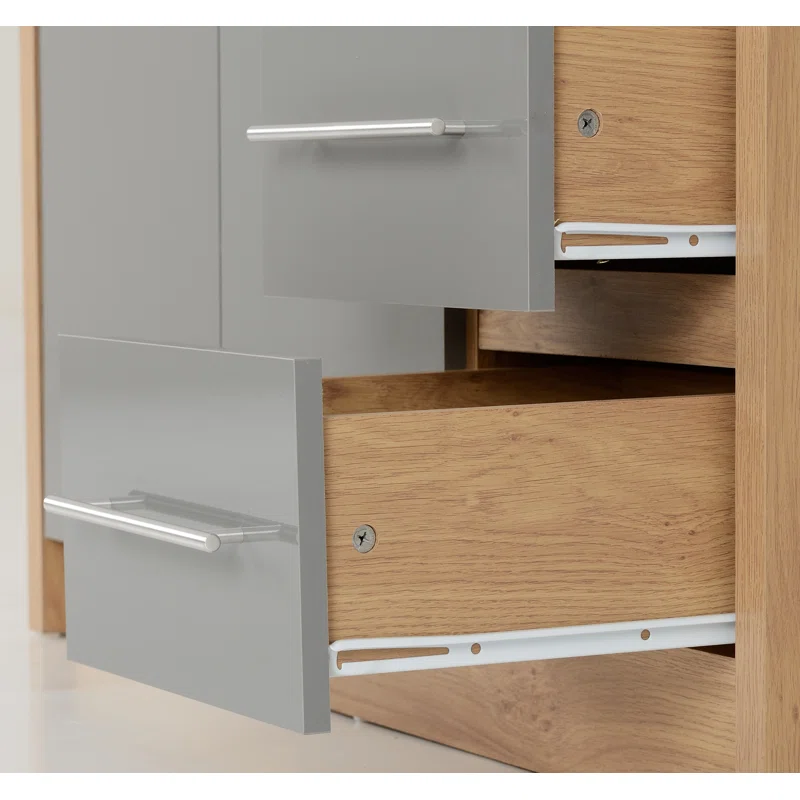 Samaira Wardrobe In Grey High Gloss And Light Oak With 3 Doors