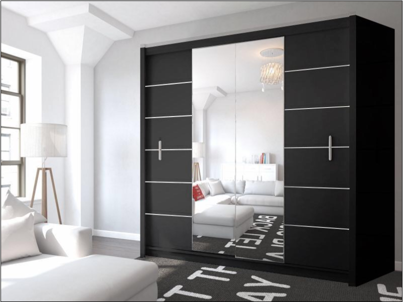 FURCO Luciana Black High Gloss Sliding 2 Door Wardrobe - Contemporary in All Sizes
