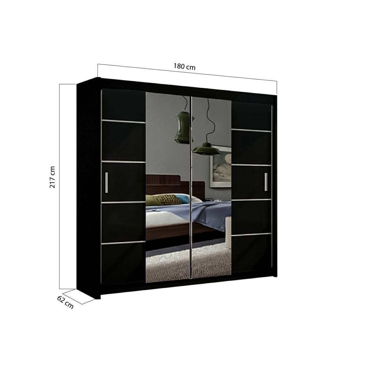 FURCO Luciana Black High Gloss Sliding 2 Door Wardrobe - Contemporary in All Sizes