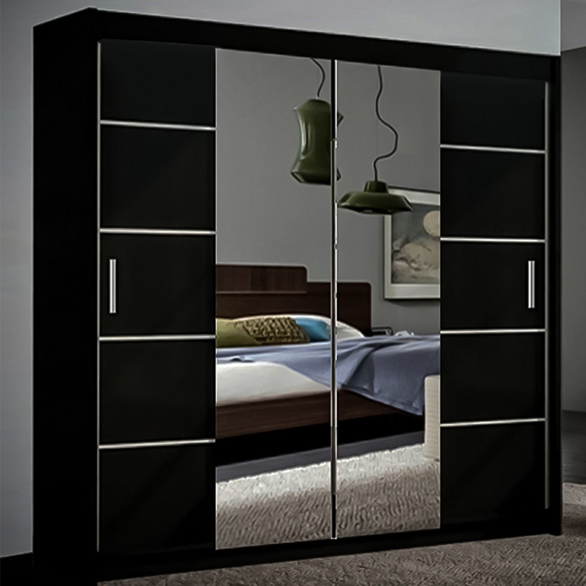 FURCO Luciana Black High Gloss Sliding 2 Door Wardrobe - Contemporary in All Sizes