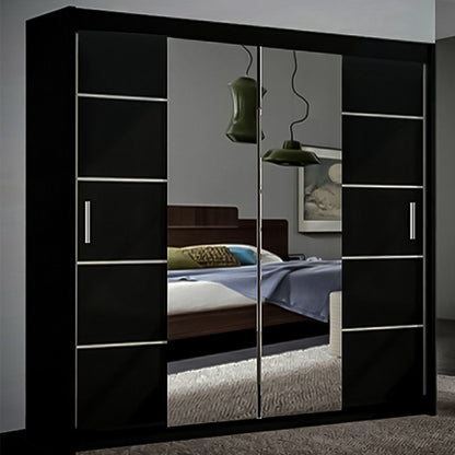 FURCO Luciana Black High Gloss Sliding 2 Door Wardrobe - Contemporary in All Sizes