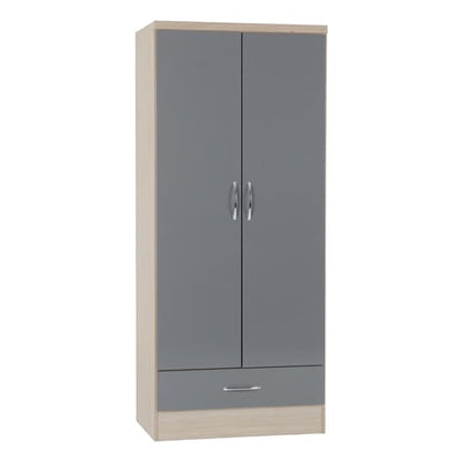 Mack Gloss Bedroom Set With 2 Doors Wardrobe In Grey Light Oak