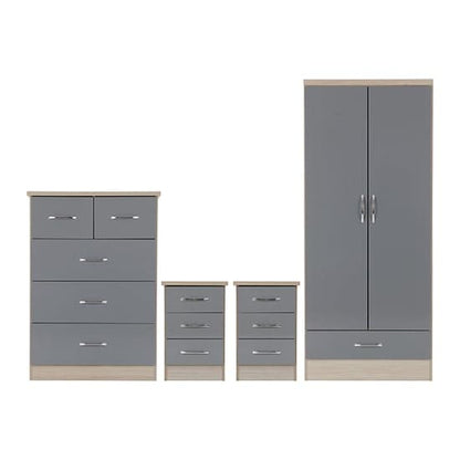 Mack Gloss Bedroom Set With 2 Doors Wardrobe In Grey Light Oak