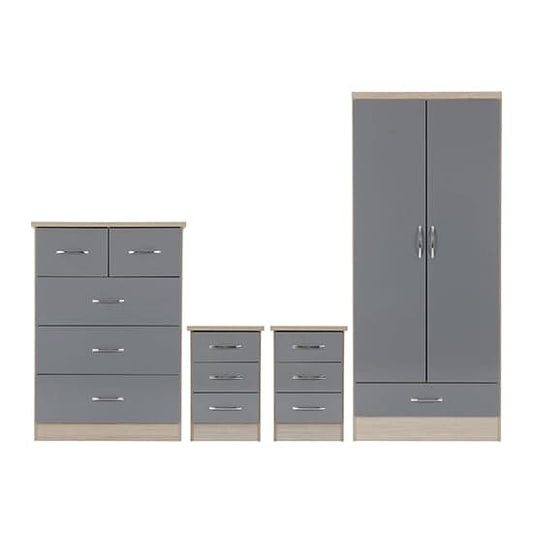 Mack Gloss Bedroom Set With 2 Doors Wardrobe In Grey Light Oak